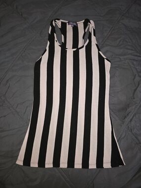 Striped Racerback Tank Top in Black and Light Pink